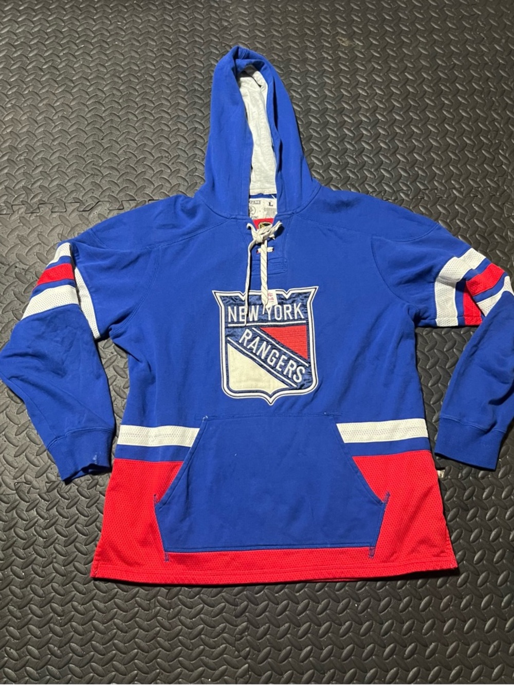 CCM Royal Blue New York Rangers Hooded Sweater with Red and White Accents